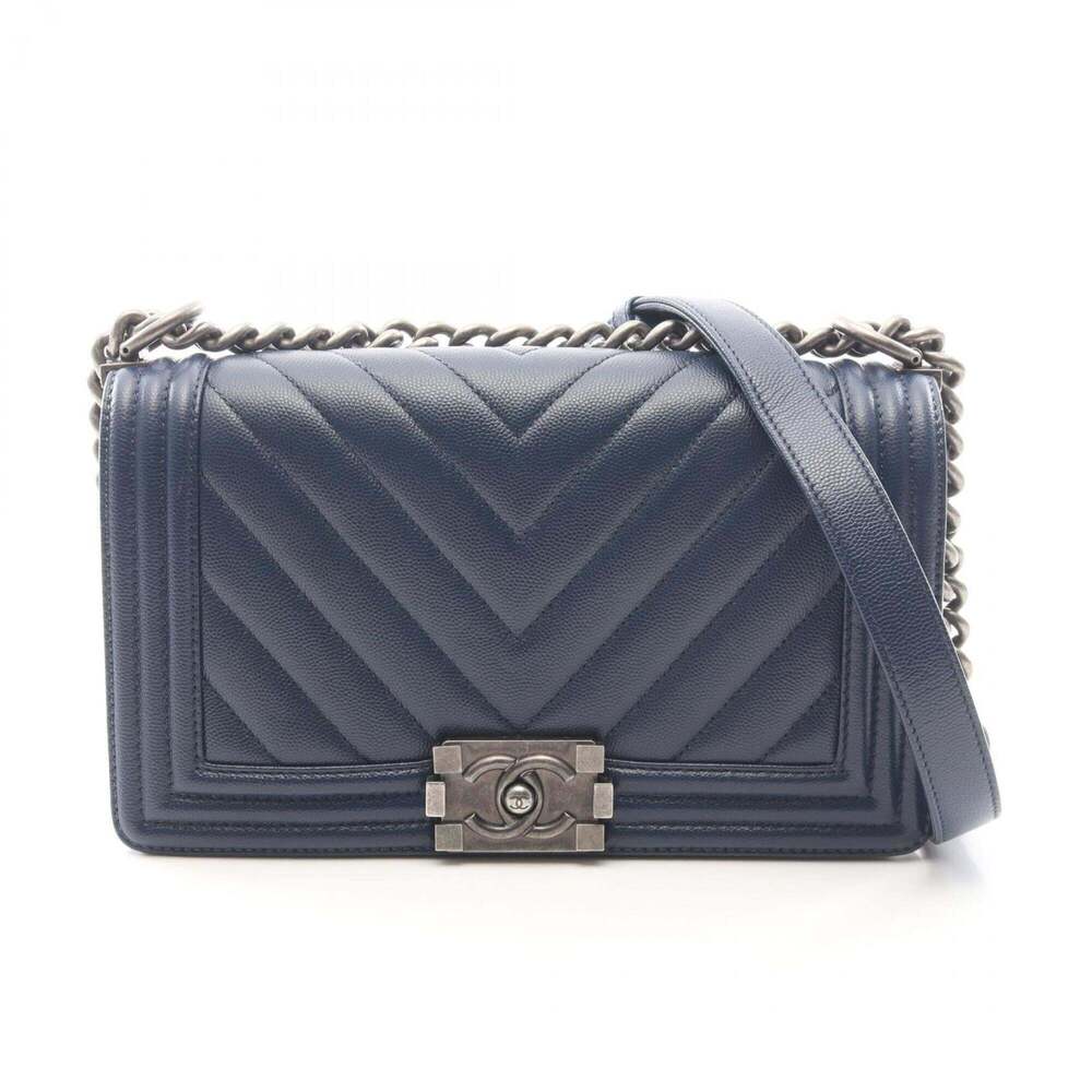 Chanel Boy Chevron V-stitch Shoulder Bag/Handbag, Caviar Leather (Grained Cal...
